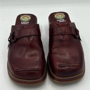 Earth Shoes Women's Burgundy Leather Mules Slip On comfort walking shoe